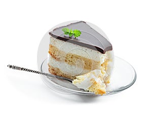 Souffle cake slice isolated on white