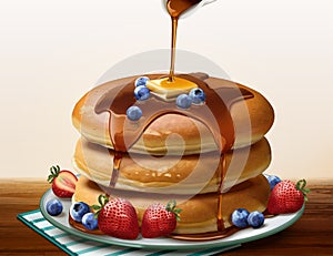 Souffle pancake with dripping honey photo