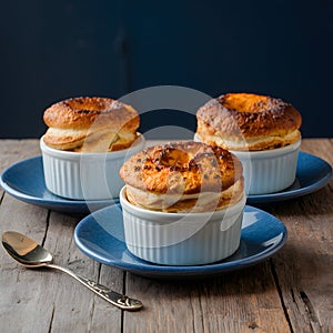 Souffles showcased on kitchen table, airy and indulgent desserts