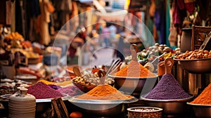 A souk alive with the aromas of tagines, colorful spice markets tapestry of flavors