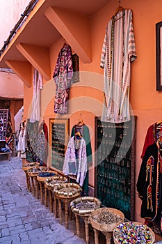 Souks in Morocco selling clothing and jewellary
