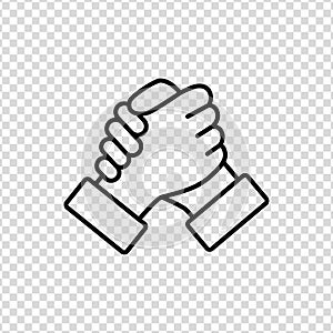 Soul brother handshake thumb clasp homie line icon on a transparent background