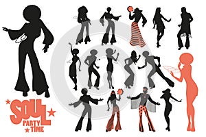 Soul dance clipart collection. Set of soul, funk or disco dancers isolated on white background