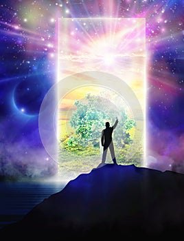 Soul journey, divine spiritual guidance, portal to another universe, new life, new world, reality, mirror wallpaper