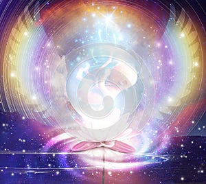 Soul journey, rainbow angelic wings, cosmic womb, new born, star child, innocence, spiritual rebirth, crystal, indigo child,