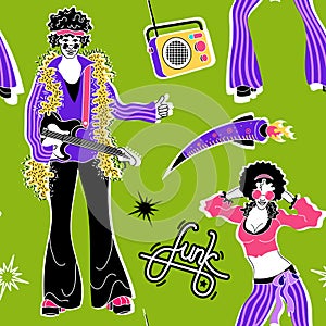 Soul Party Time. Dancers of soul pattern funk or disco.People in 1980s, eighties style clothes dancing disco, cartoon vector photo