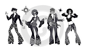 Soul Party Time. Dancers of soul silhouette funk or disco.People in 1980s, eighties style clothes dancing photo