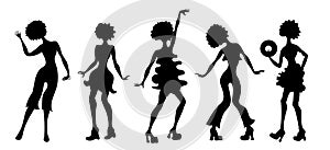 Soul Party Time. Dancers of soul silhouette funk or disco.People in 1980s, eighties style clothes dancing disco, cartoon vector il photo