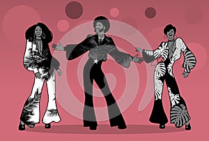 Soul Party Time. Group of man and two girls dancing soul, funk or disco