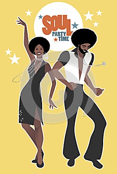 Soul Party Time. Young couple dancing soul, funk or disco.