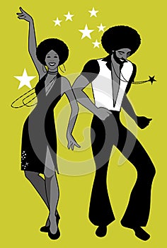 Soul Party Time. Young couple dancing soul, funk or disco.