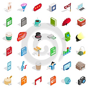 Sound accompaniment icons set, isometric style