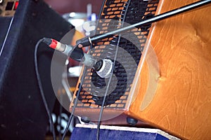 Sound amplifying equipment on concert stage