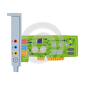 Sound or Audio Card as Personal Computer Accessory and Component for Repair Vector Illustration