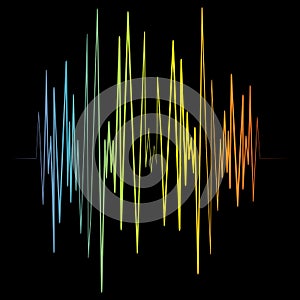 Sound banner. Pulse music player. Audio colorful wave logo. Color equalizer element. Isolated design symbol. Jpeg