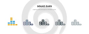 Sound bars icon in different style vector illustration. two colored and black sound bars vector icons designed in filled, outline