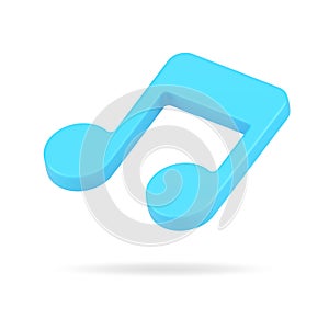 Sound blue note 3d icon. Musical volumetric symbol of symphonies