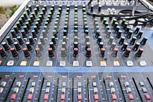 Sound board closeup for outside live performance