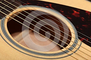 Sound board with sound hole of a acoustic guitar photo