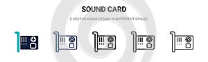 Sound card icon in filled, thin line, outline and stroke style. Vector illustration of two colored and black sound card vector