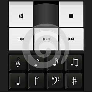 Sound control keyboard and music notes vector