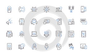 Sound design line icons collection. Ambience, Foley, Atmosphere, Texture, Layers, Distortion, Synthesizer vector and