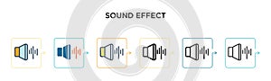 Sound effect vector icon in 6 different modern styles. Black, two colored sound effect icons designed in filled, outline, line and