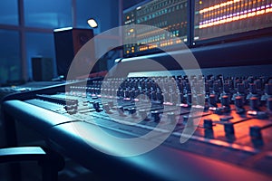 Sound engineering setup Professional audio mixer control panel close up