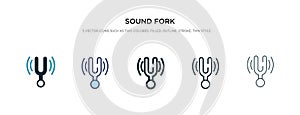Sound fork icon in different style vector illustration. two colored and black sound fork vector icons designed in filled, outline