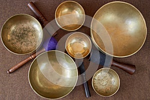 Sound healing music  instruments for meditation, relaxation, yoga, massage, sound healing - tibetan singing bowls with sticks