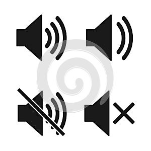 Sound icon. Set speaker icon. Sound vector icon, music volume symbol. Vector Illustration. Flat design.