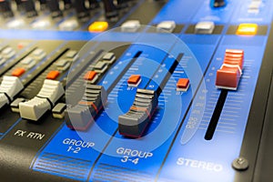 Sound mixer control panel.