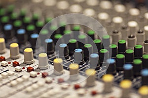Sound mixer control panel. Close-up