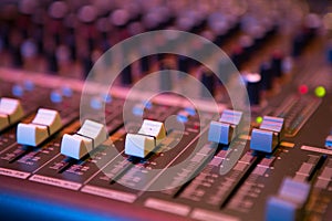 Sound mixer control panel, close-up audio controls