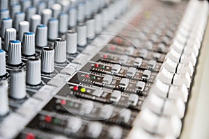 Sound mixer control panel. Sound controller Recording Studio.