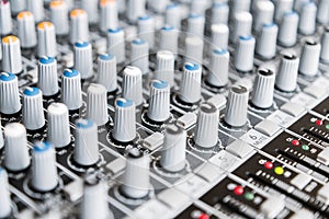 Sound mixer control panel. Sound controller Recording Studio.