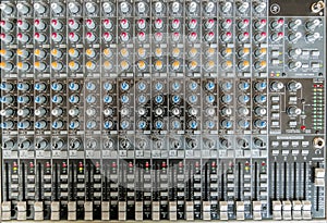 Sound mixer control panel. Sound controller Recording Studio.