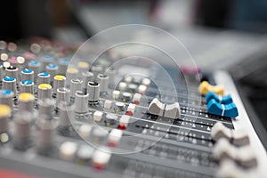 Sound mixer in radio broadcasting and music recording studio photo