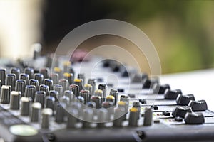 sound mixer used in the recording room with selective focus