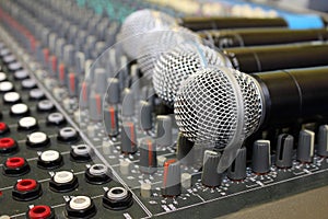 Sound mixing board during a musical performance at