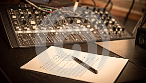 Sound mixing board and notepad studio