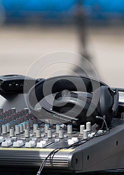 Sound / mixing desk with space for text above it.