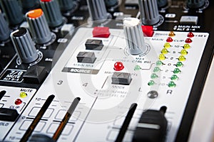 Sound music mixer control panel.