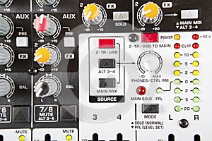 Sound music mixer control panel.