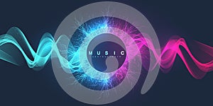 Sound music wave visualiztion. 3D sound solid waveform. Voice sample pattern design