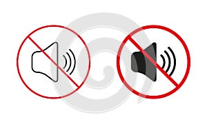 Sound Off, Please Keep Silence. Mute Mode Zone, Not Loud Sound Allowed Warning Sign Set. Notification Prohibit Line And