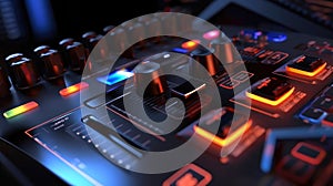 Sound panel for working in the studio and on TV projects. Close-up of the Mixing console. mixing knobs. mix musical tracks on