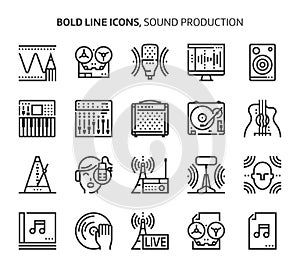 Sound production, bold line icons