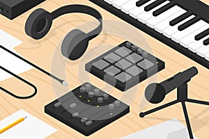 Sound Production Isometric Illustration