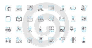 Sound production linear icons set. Acoustics, Amplification, Beats, Clipping, Compression, Decibels, Delay line vector photo